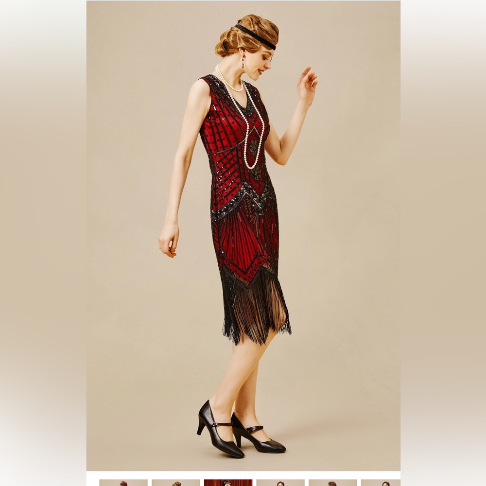 BABEYOND Flapper Cocktail Vintage Era Red Black Sequin Dress Great Cond L - Picture 3 of 6